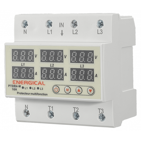 PROTECTEUR DE TENSION ET COURANT REGLABLE TRIPHASE ENERGICAL PTDR4-M 16A (MACHINE)